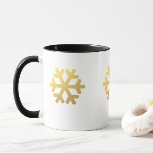 Moderne Kerstmis gouden sneeuwkristal Mok (Met donut)