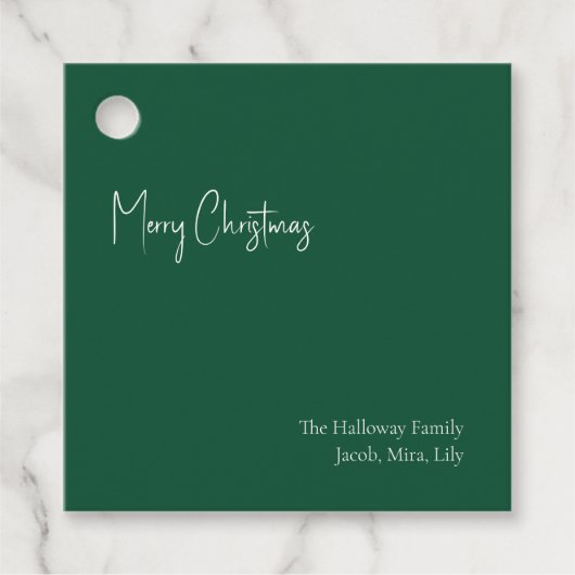 Moderne Kerstmis | Green Square Family Gift Label (Voorkant)