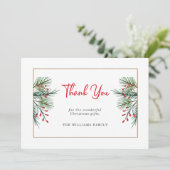 Moderne kerstmis Holly Berry Leaves Dank je wel (Staand voorkant)