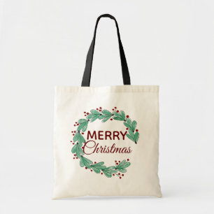 Moderne Kerstmis Kersen Krans Groen Tote Bag