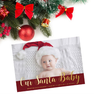 Moderne Kerstmis Kerstman Baby Geboorteaankondigin Folie Uitnodiging