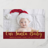 Moderne Kerstmis Kerstman Baby Geboorteaankondigin Folie Uitnodiging (Voorkant)