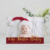 Moderne Kerstmis Kerstman Baby Geboorteaankondigin Folie Uitnodiging (Staand Voorkant)