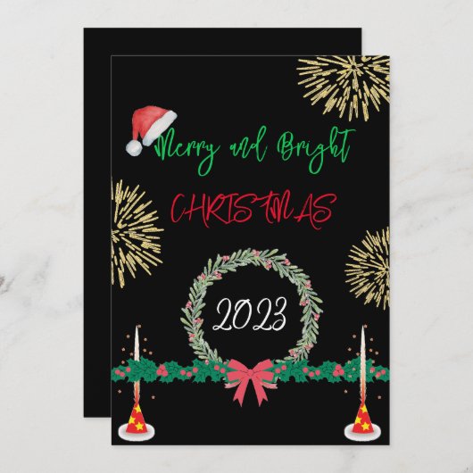 Moderne Kerstmis Merry And Bright 2023 plezier Feestdagenkaart (Voorkant / Achterkant)