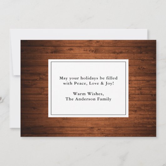 Moderne Kerstmis met Rustic Wood in penseelscript Feestdagenkaart (Achterkant)