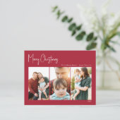Moderne Kerstmis | Red Three-Photo Feestdagenkaart (Staand voorkant)