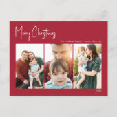 Moderne Kerstmis | Red Three-Photo Feestdagenkaart (Voorkant)