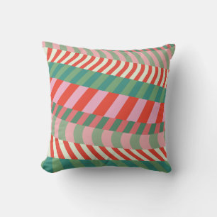 Moderne Kerstmis Rood Groen Roze Geometrische Stre Kussen