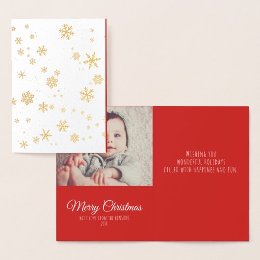 Moderne Kerstmis Sneeuwvlokken Bericht Familie Fot Folie Kaarten (Display)