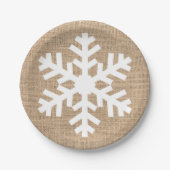Moderne kerstmis Snowflake Rustic Burlap Papieren Bordje (Voorkant)