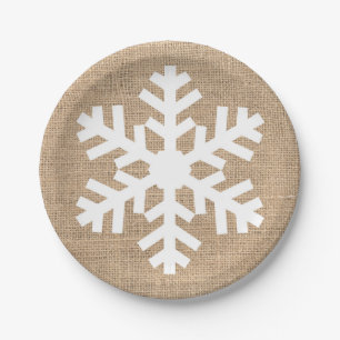 Moderne kerstmis Snowflake Rustic Burlap Papieren Bordje