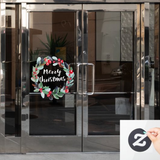 Moderne Kerstmis waterverf met script Raamsticker (Kantoordeur)