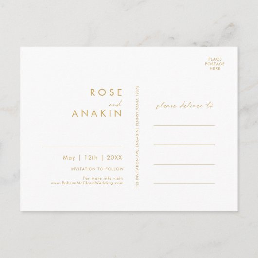 Moderne Kerstmis | Witte Save The Date Ansichtkaar Uitnodiging Briefkaart (Achterkant)