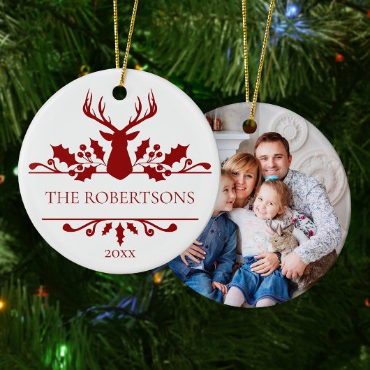Moderne kerstmonogram familiefoto keramisch ornament
