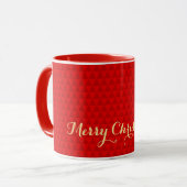 Moderne kerstrode patroon Faux Gold Script Name Mok (Voorkant links)
