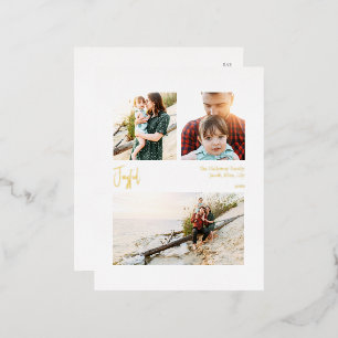 Moderne kerstscript drie foto Gold Folie Feestdagen Briefkaart