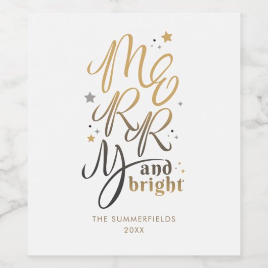 Moderne kerstsieraden en Bright Gold Script Wijn Etiket (Enkel label)