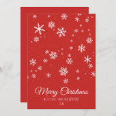 Moderne kerstsnowflakes - rood feestdagenkaart (Voorkant / Achterkant)