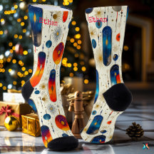 Moderne Kerstsokken met Blauwe en Rode Sterrenexpl