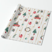 Moderne kerstsymbolen cadeaupapier (Uitgerold)