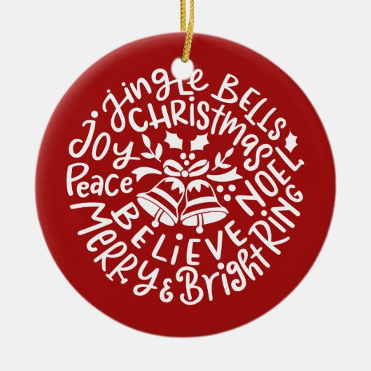Moderne kersttypografie Jingle Bells Keramisch Ornament (Voorkant)