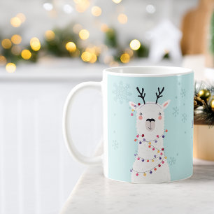 Moderne Kerstverlichte Llama Naam Koffiemok