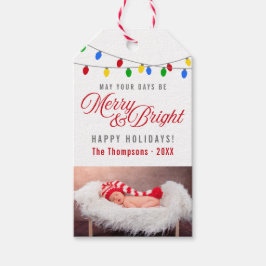 Moderne kerstverlichting | Vrolijke & heldere foto Cadeaulabel