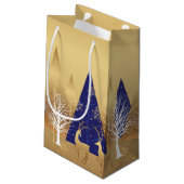 Moderne kerstwinter deer scene Gold Blue Klein Cadeauzakje (Achterkant Gekanteld)