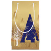 Moderne kerstwinter deer scene Gold Blue Klein Cadeauzakje (Voorkant)