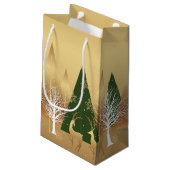 Moderne kerstwinter Deer Scene Gold Green Klein Cadeauzakje (Achterkant Gekanteld)