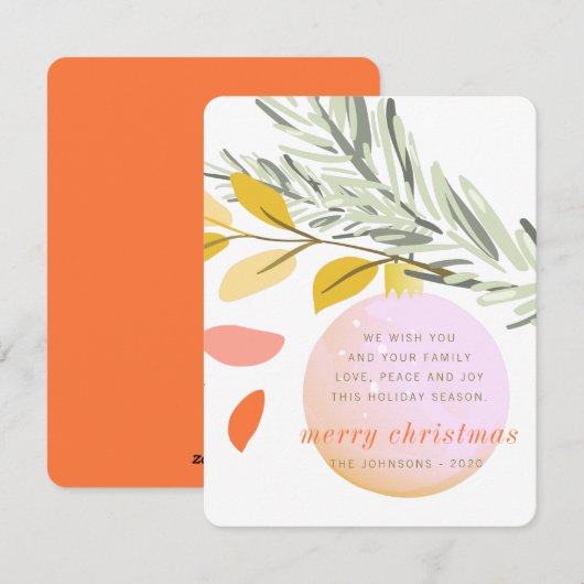 Moderne kerstwintersneeuwversiering op pine feestdagenkaart (Voorkant / Achterkant)