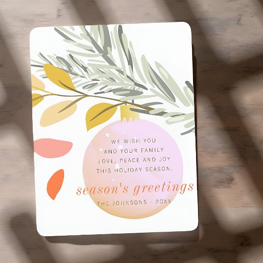 Moderne kerstwintersneeuwversiering op pine feestdagenkaart