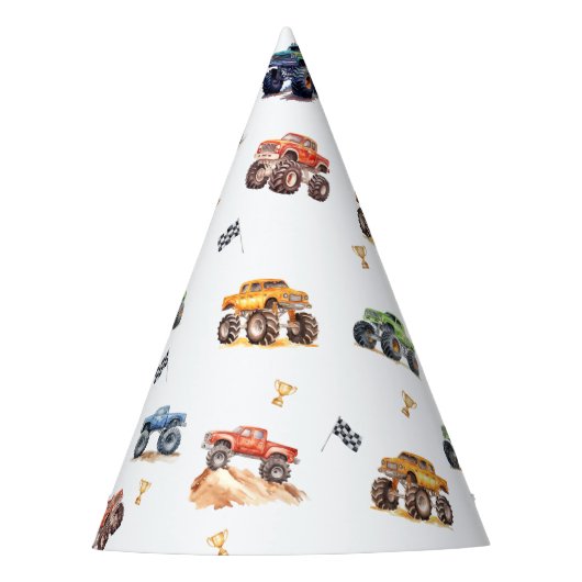 Moderne Kinder Monster Trucks Verjaardagsfeest Feesthoedjes (Voorkant)