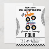 Moderne Kinder Monster Trucks Verjaardagsfeest Kaart (Voorkant / Achterkant)