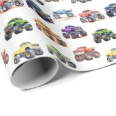 Moderne Kinder monstertrucks Cadeaupapier (Rol Hoek)