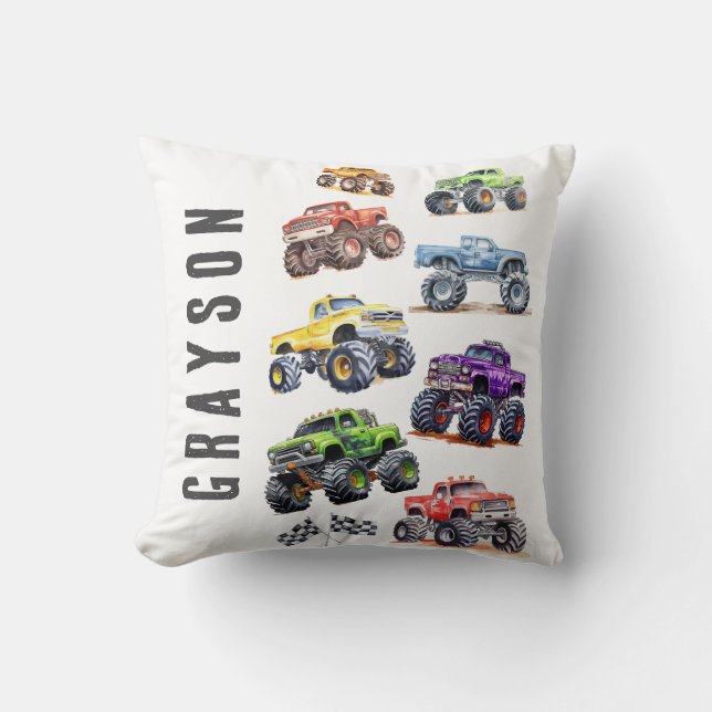 Moderne Kinderen Monstertrucks Kussen (Voorkant)