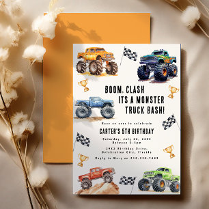 Moderne Kinderen Monstertrucks Verjaardagsfeestje Kaart