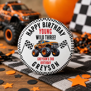 Moderne Kinderen Monstertrucks Verjaardagsfeestje Ronde Button 7,6 Cm