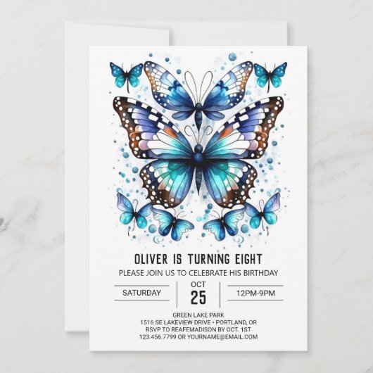 Moderne kinderen vlinder jongen verjaardag kaart (Voorkant)