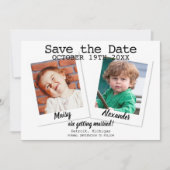 Moderne kinderfoto's bruiloft save the date (Voorkant)
