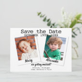 Moderne kinderfoto's bruiloft save the date (Staand voorkant)