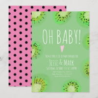 Moderne Kiwi Baby Shower Waterverf Stippen Roze