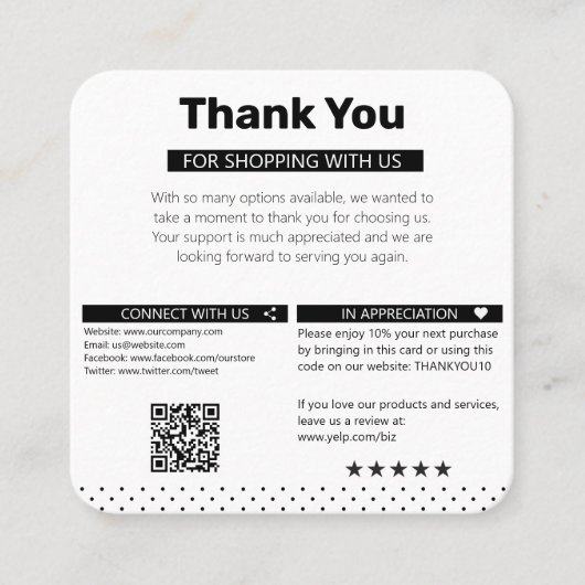 Moderne Klant Dank u Visitekaartje vierkant (Voorkant)