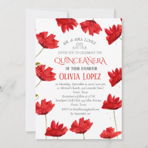 Moderne klaprozen Quinceañera Rode Bloemen Verjaar Kaart