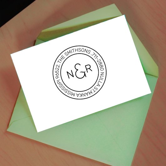 Moderne Klasse Monogram Familienaam Retouradres Rubberstempel