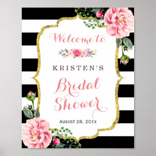 Moderne Klasse Roze Bloemige Bruidsfeest Sign Poster