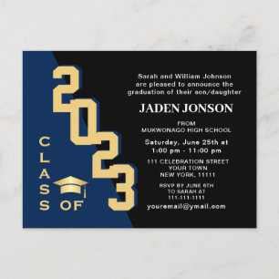 Moderne Klasse van 2024 Golden Navy Graduation Par Briefkaart