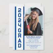 Moderne Klasse van 24, Blauw & Wit Afstuderen Kaart (Voorkant)