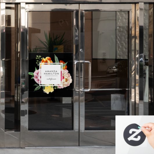 Moderne Klasse Waterverf Pioen Bloemstuk ZWART op  Raamsticker (Kantoordeur)