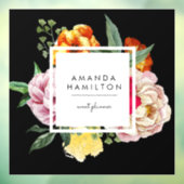 Moderne Klasse Waterverf Pioen Bloemstuk ZWART op  Raamsticker (Vel 3)